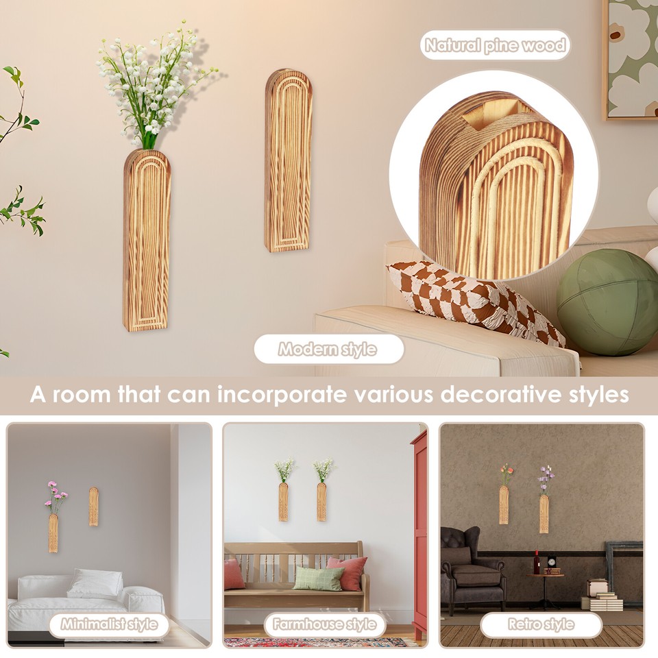 2Pcs Wood Wall Planter Modern Wood Wall Vase Geometric Hanging Planter