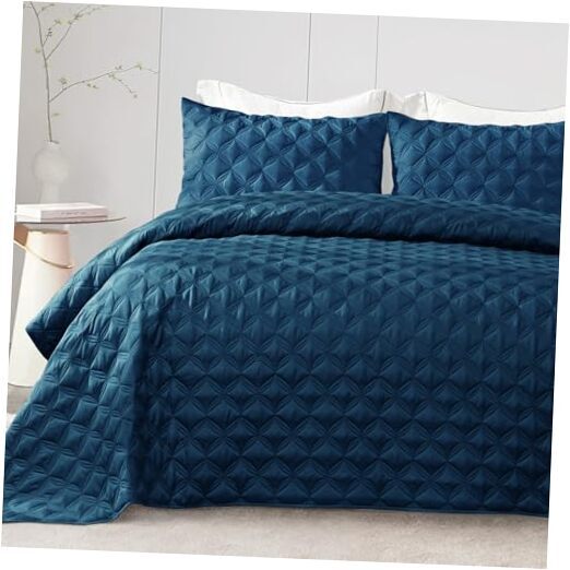 フルクイーンキルトセット、3ピース軽量フル/クイーン(90インチx 96インチ)ネイビーブルー