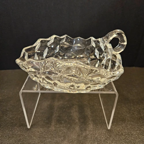 Vintage Fostoria American Clear Cubist Handled Nappy. Produced 1915-1982. (#770)