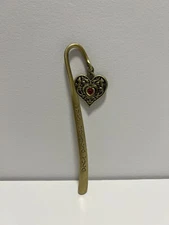 Heart Jewel Bookmark Engraved Gold Metal Books with Hook