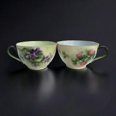 Set of 2 Antique O&EG Royal Austria Hand Painted Tea Cups Floral