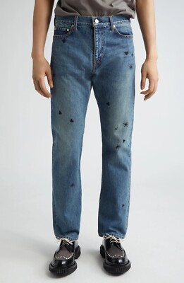 Undercover Men's Bug Embroidered Straight Leg Jeans Indigo Blue
