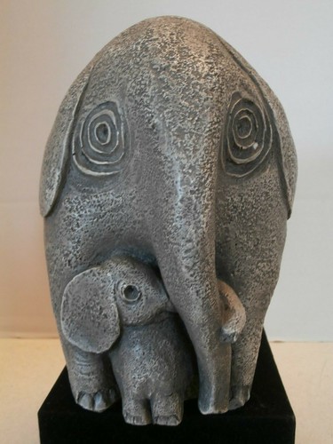 SELTENER AFRIKANISCHER BUSCH ELEFANT SKULPTUR STEIN KUNSTHARZ KOMPLIZIERTE DETAILS DEKOR - Bild 11 von 12