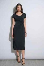 Elie Tahari womens Black Melissa Rib Knit Knot Waist Midi Dress size Medium $195