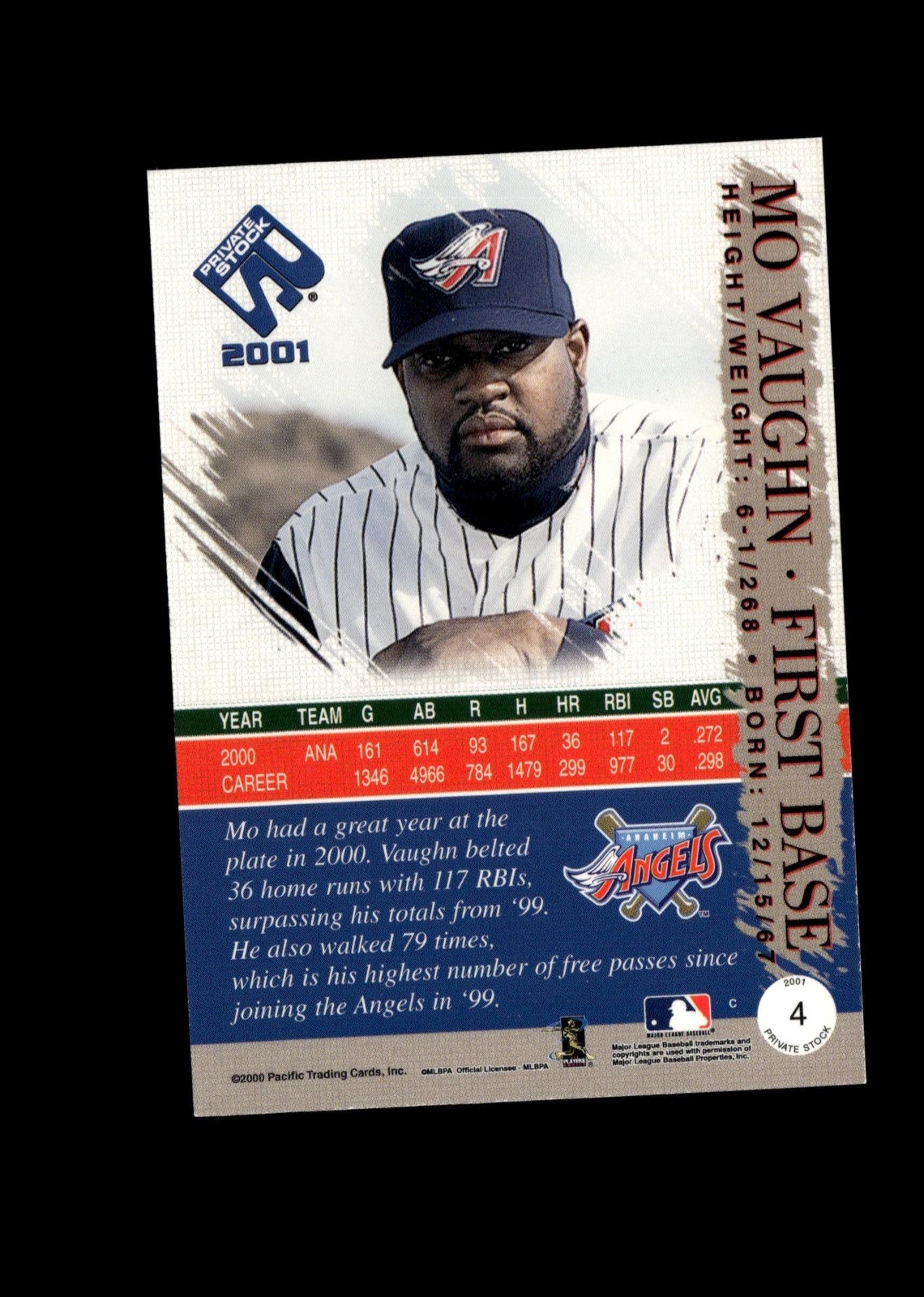 Mo Vaughn 2001 Pacific Private Stock Baseball Card 4 Anaheim Angels eBay