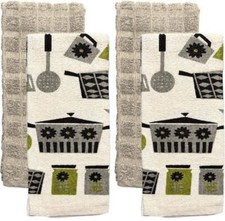 4 Pack, 100 Cotton Kitchen Utensils Printed Terry Kitchen Towels 16  x 26  .