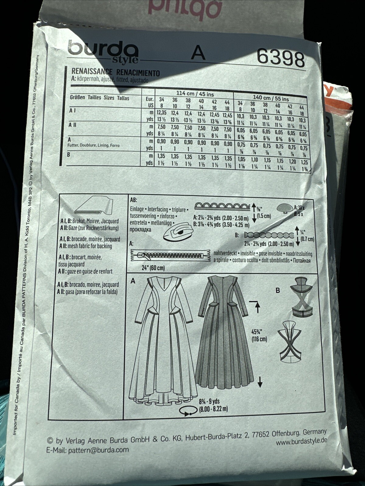 Burda Pattern 6398 Misses Renaissance Dress Costume Sz 8-18 for sale ...