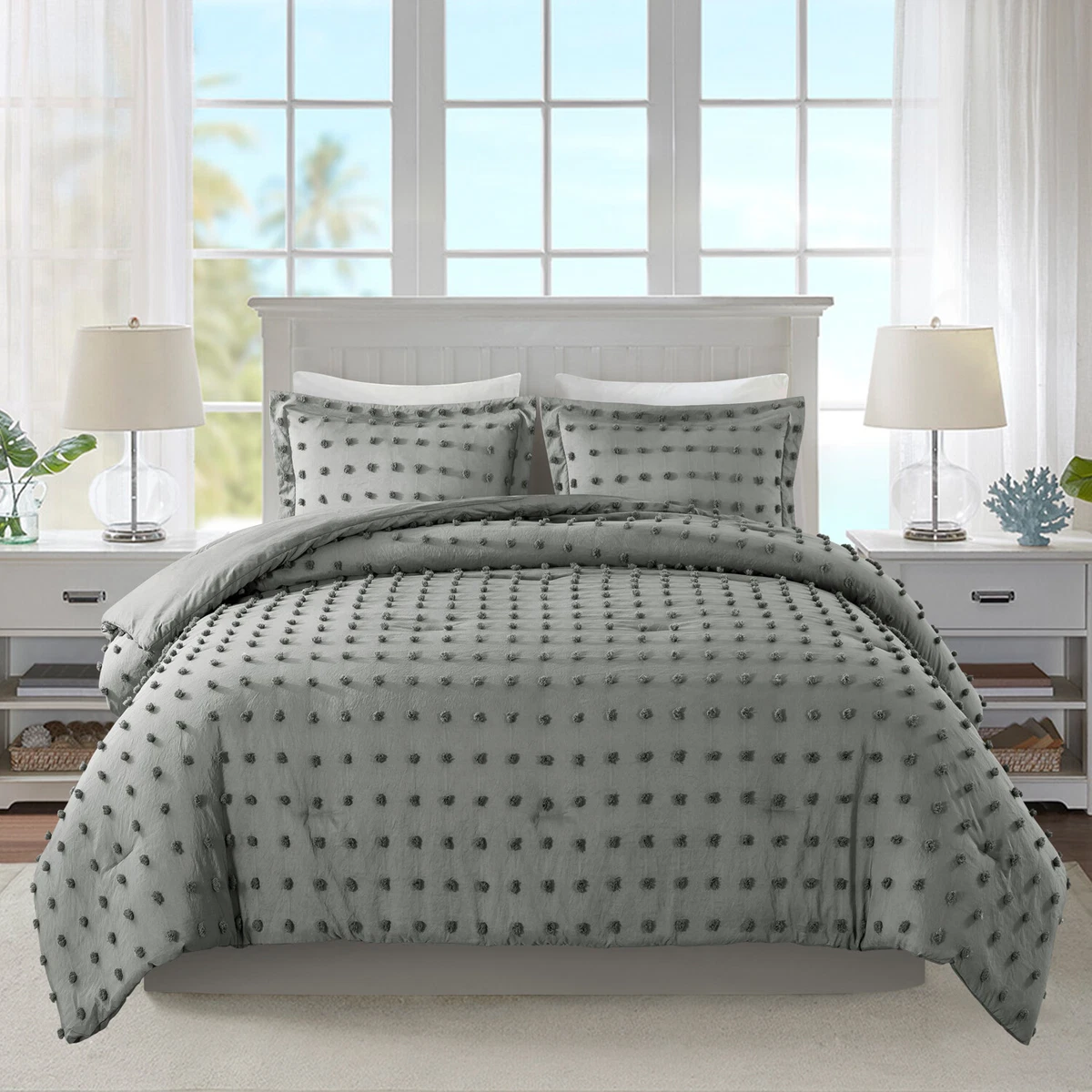 3 Piece Tufted Dot Comforter Set Twin Queen King Size eBay