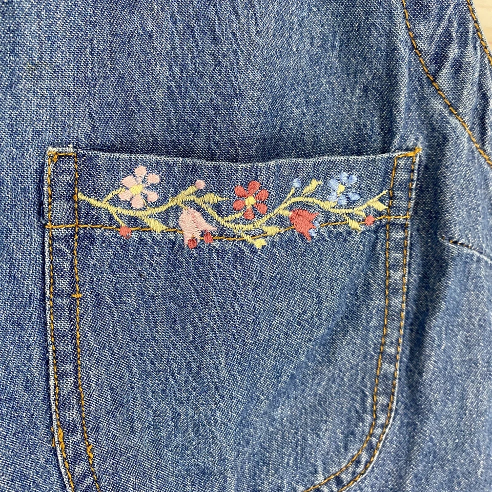 Vintage Jane Ashley Embroidered Maxi Denim Tank Dress M Blue Cotton Vent - Image 4 of 4