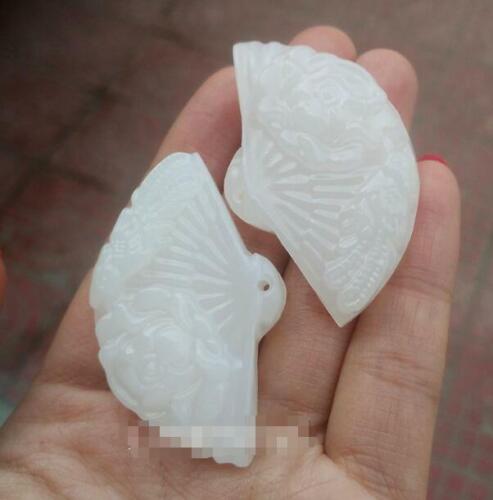 2Pc Natural White Jade Fan Pendant Jewelry Earrings Accessories Collection White - Picture 1 of 2