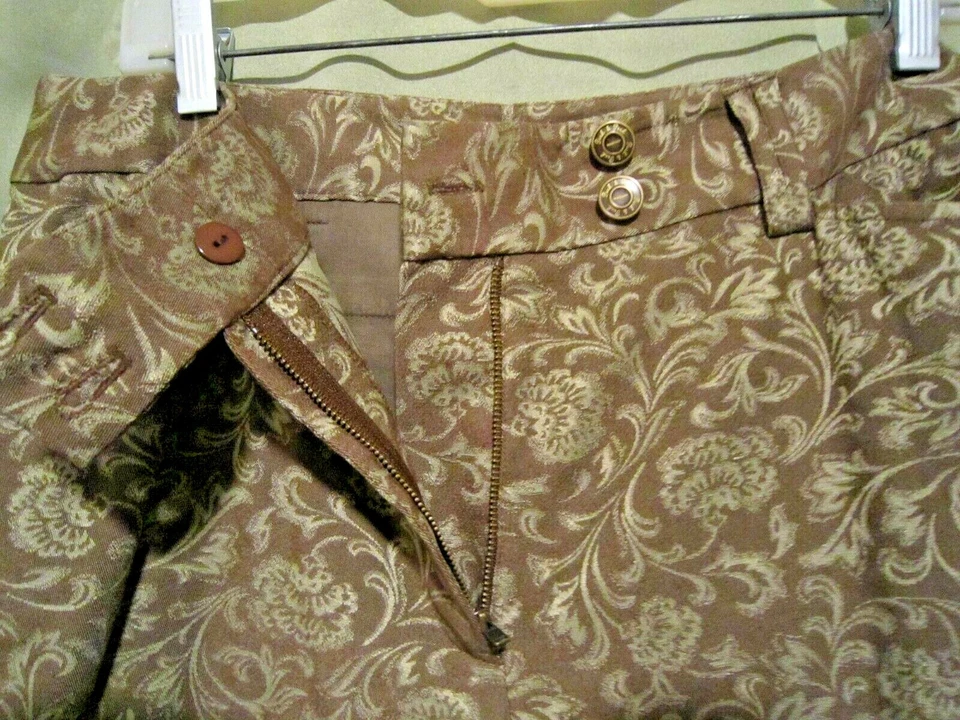 TALLA 12 PECK PECK MUJER MARRÓN VERDE MEZCLA DE ALGODÓN PAISLEY PIERNA ANCHA VESTIDO PANTALÓN, GUC Foto 3 de 4