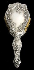 MAGNIFICENT ART NOUVEAU STERLING SILVER FIGURAL 3D LADY ROSES CHERUB HAIR BRUSH