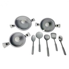 Set 17 Pezzi Padelle Mestoli Bavaria Antiaderente Pietra Lavica Coperchio Manico