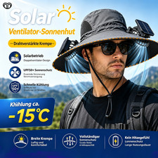 Sonnenhut mit Ventilator Solar & USB 3 Stufen...