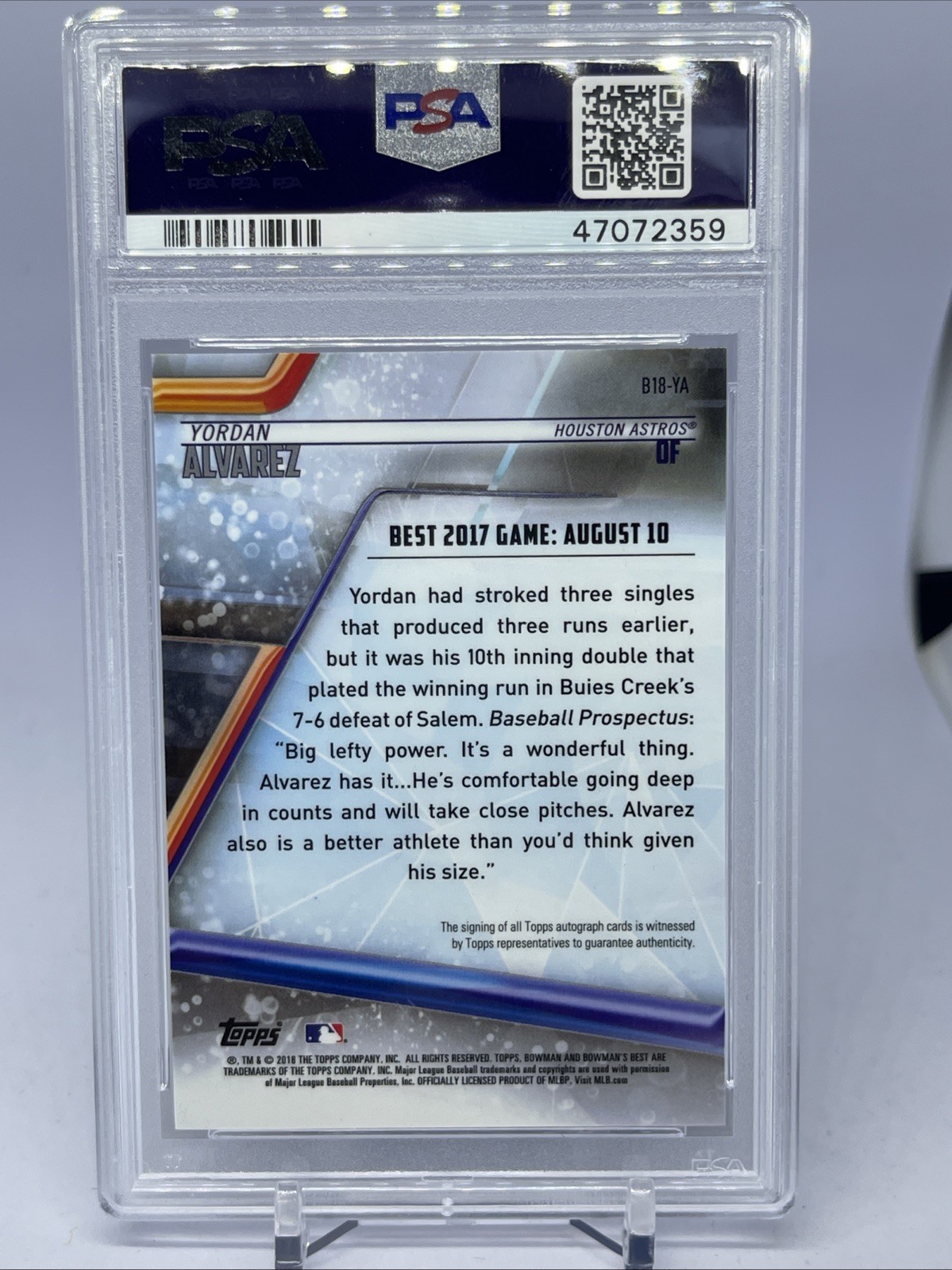 2018 Bowmans Best YORDAN ALVAREZ Auto Best Of 2018 PSA 10 view 2