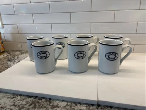 Set/7 Dansk Bistro Christianshavn Blue Stripe Tall Coffee Tea Mug Cup Portugal