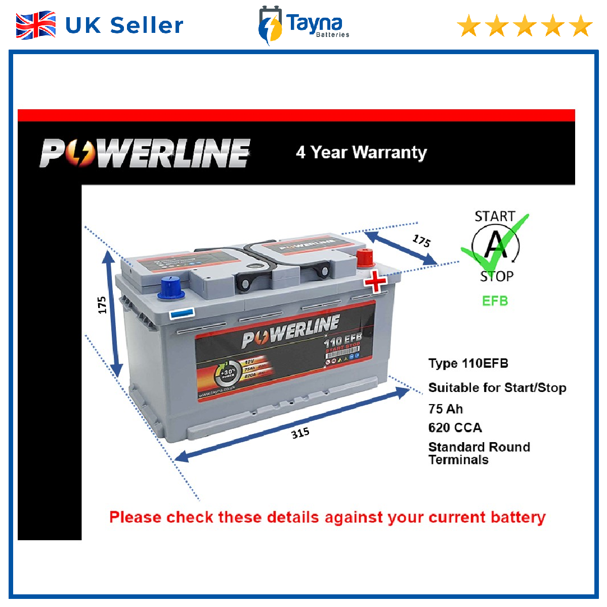 EFB Car Battery fits LAND ROVER DISCOVERY SPORT 2.0 2.0D 2.2D 2014 on Stop Start