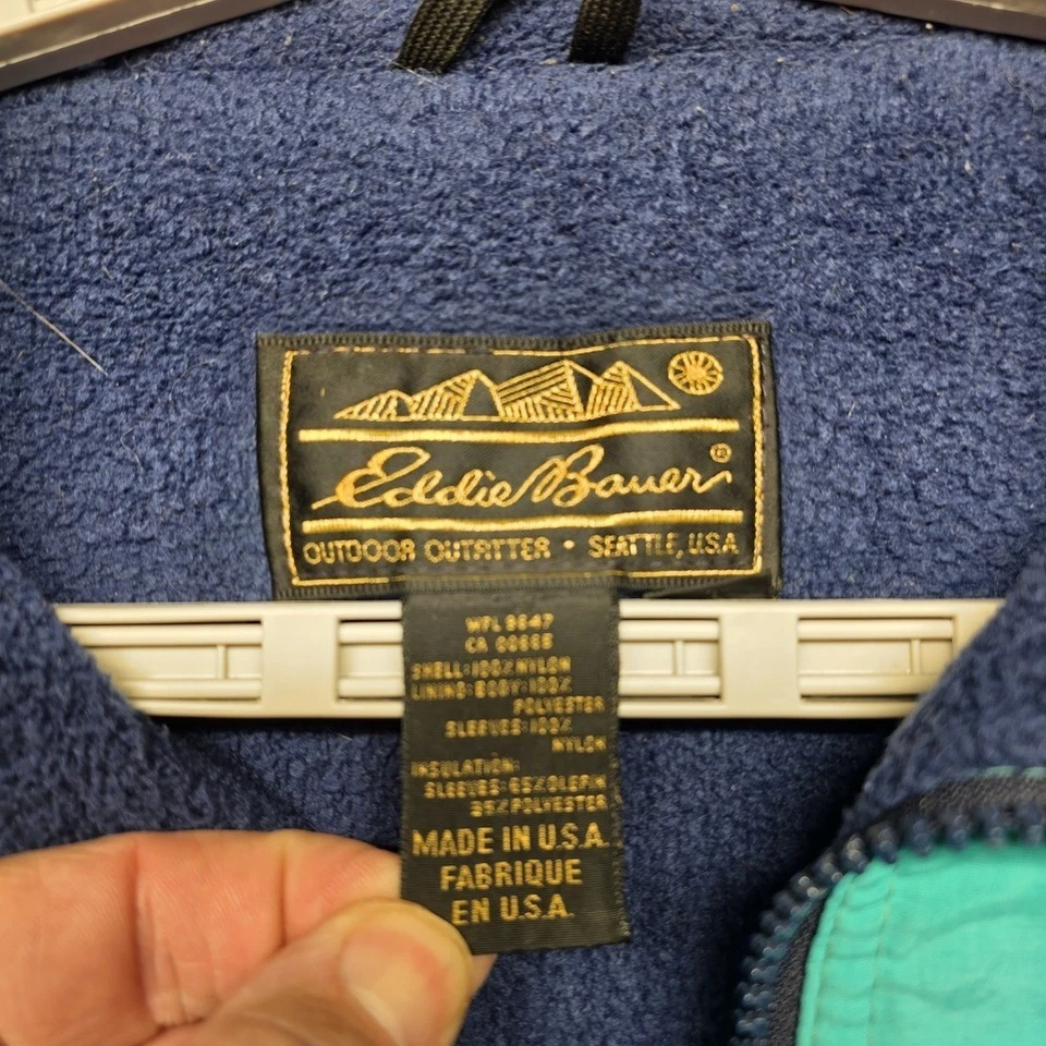 Chaqueta Bomber Eddie Bauer De Colección Para Hombre L Verde Azulado Forrada de Vellón Hecha en EE. UU. Foto 3 de 4