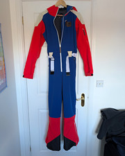 OOSC Chic Ski Suit Navy & Red ? Women?s Snowsuit, Hooded Belted Full Zip Pockets