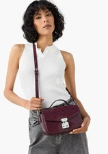Guess Delvin Monogram Textured Crossbody Bag with Detachable Strap