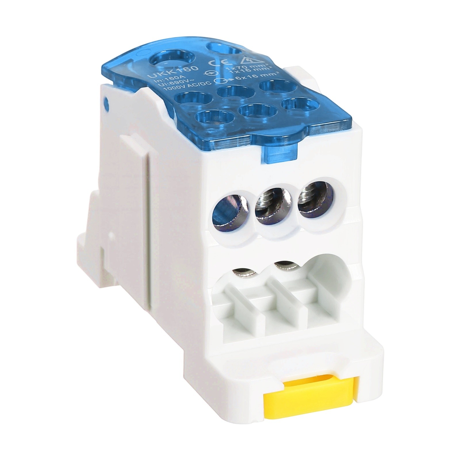 1 in 6 Out Rail Terminal Blocks, 690V 160A Distribution Block Blue 1.16In Width