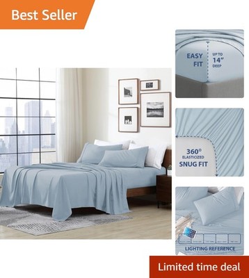Luxury Blue Fog Queen Bedding Set - Hypoallergenic, Wrinkle & Shrink Resistant