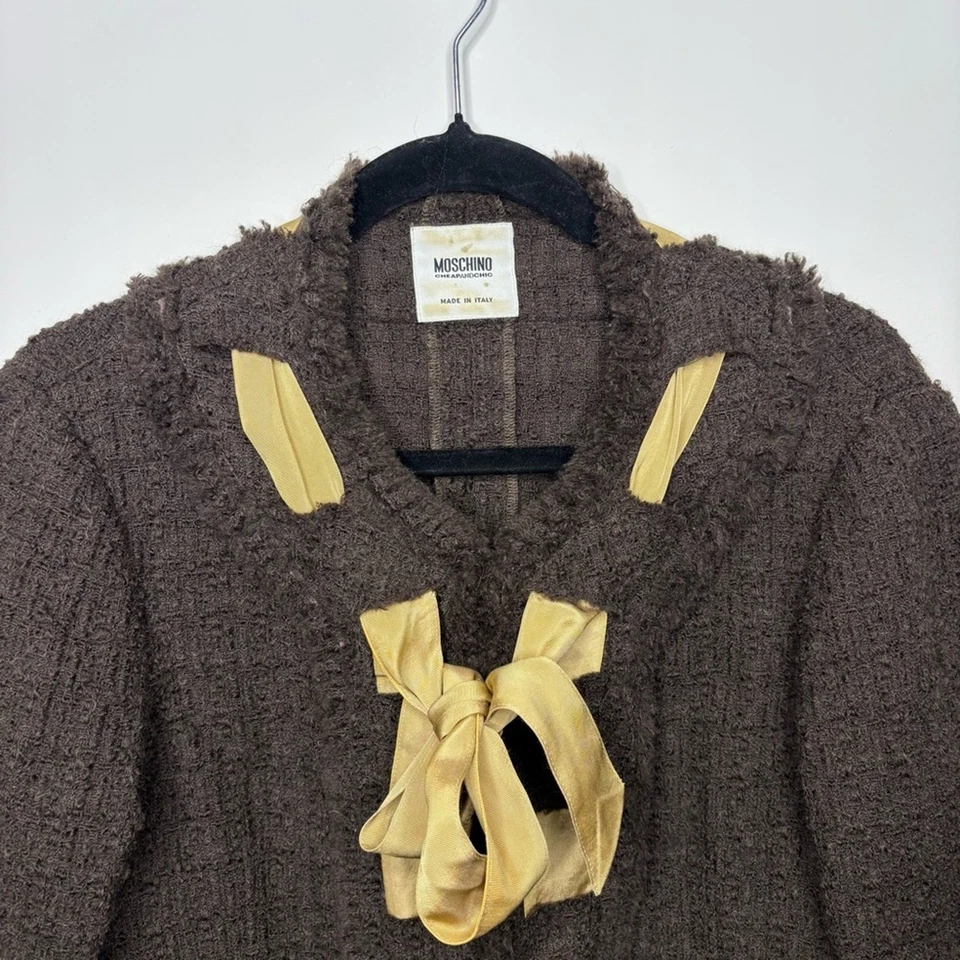 Moschino Cheap & Chic Womens Blazer Tweed Wool Ribbon Jacket Size 10 Brown - Image 3 of 4