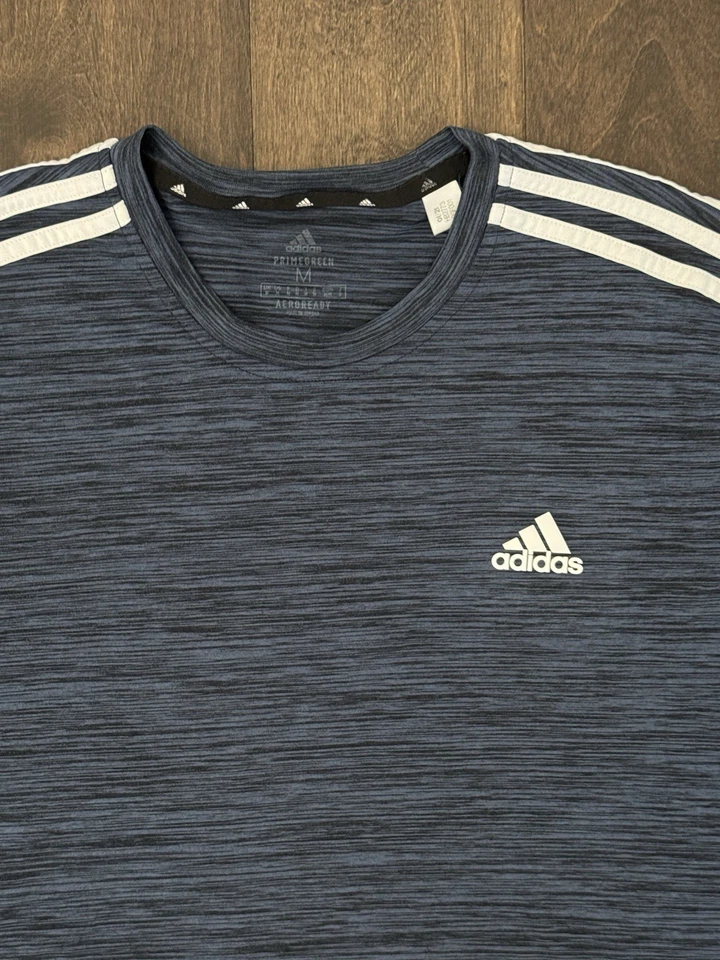 Camiseta Adidas Aeroready Primegreen 3 Rayas Para Hombre Manga Corta Azul Jaspeado Talla M Foto 2 de 4