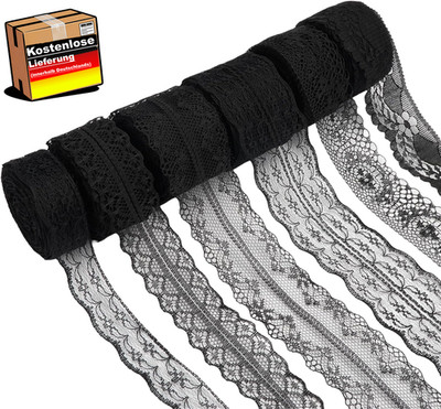 Schwarze Spitzenbänder Set 6 Rollen 12 Yards vielseitig nähen Dekorieren