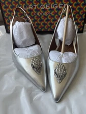 Kurt Geiger Belgravia Metallic Leather Eagle Head Ornament Slingback Pumps-8.5