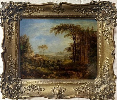 Italienische Capriccio Landschaft 19. Jahrhundert Öl auf Tafel gotischer Schrein gerahmt