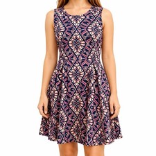 Fit Flare Skater Mini Dress Med Pink Black Tribal Boho Forever 21 Aztec Packable