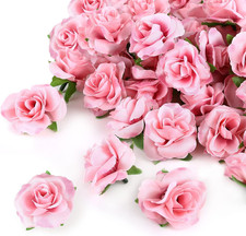 50 Pack Small Pink Silk Roses, 1.6 Inch Artificial Flower Buds