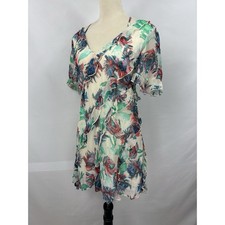 by Anthropologie Mini Dress White Watercolor Floral Print Small Ruffles