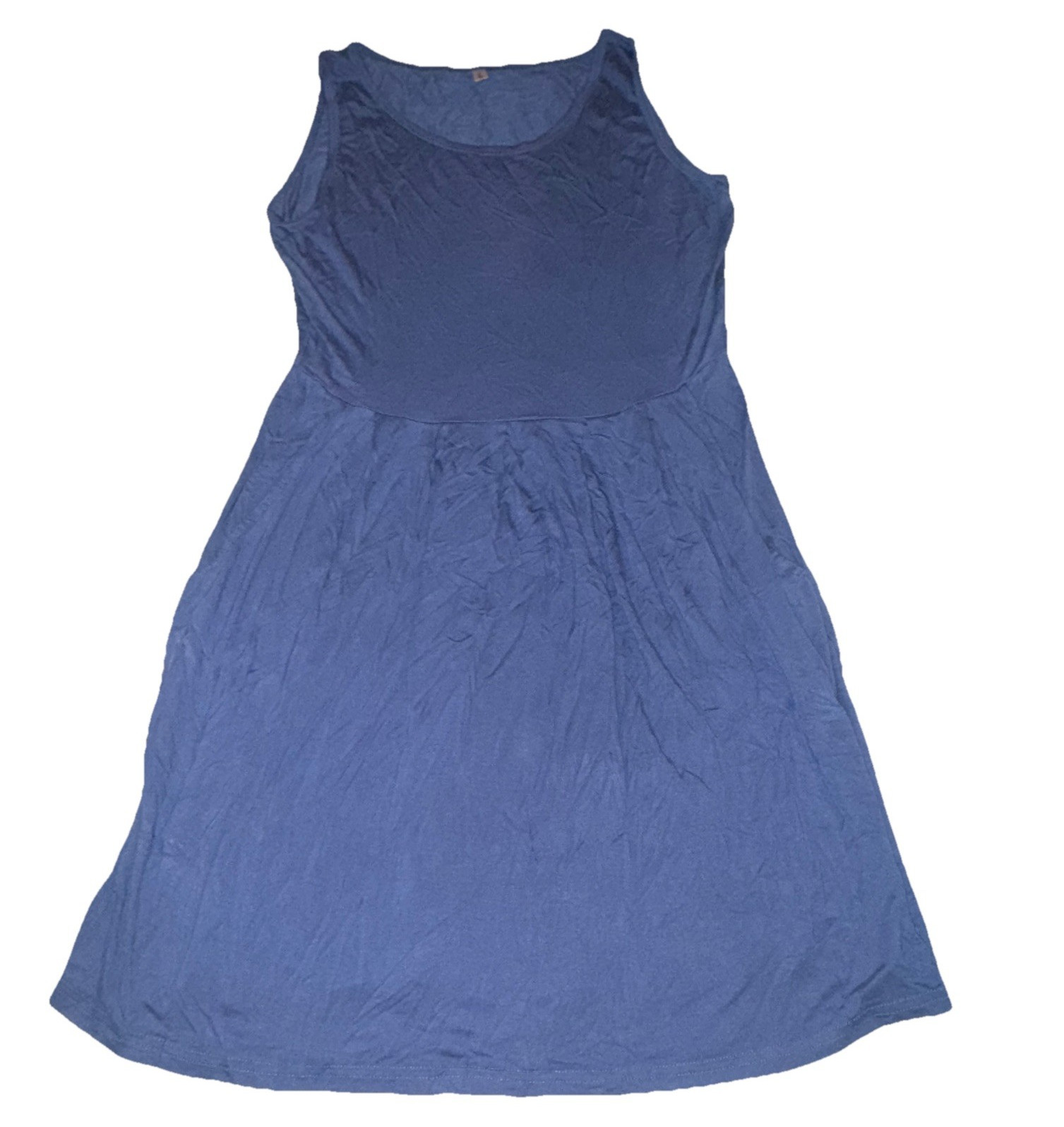 Blue Solid Tank Dress Women's Size L Regular Sleeveless Scoop Neck Knee Length