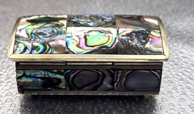 ALPACA SILVER INLAID ABALONE/MOTHER OF PEARL MEXICAN TRINKET BOX