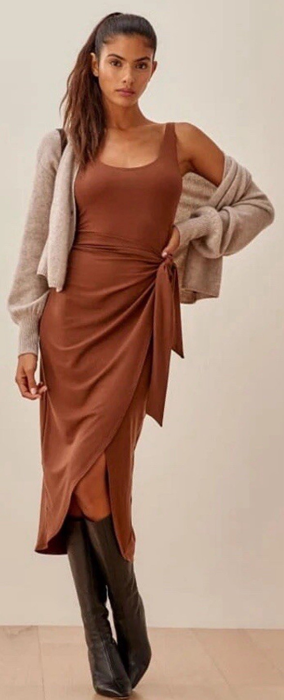 Reformation Kaila Jersey Wrap Brown Midi Dress Size XL