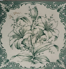 CLASSIC ORIGINAL VINTAGE VICTORIAN GREEN FLORAL DESIGN CERAMIC TILE 6" SQ