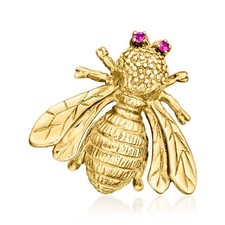 Vintage 14kt Yellow Gold Bumblebee Pin with Rubies
