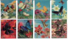 Bhoutan 1968 Lot de 8 timbres 3D Imperf papillons (4 timbres valeur AIRMAIL) MNH