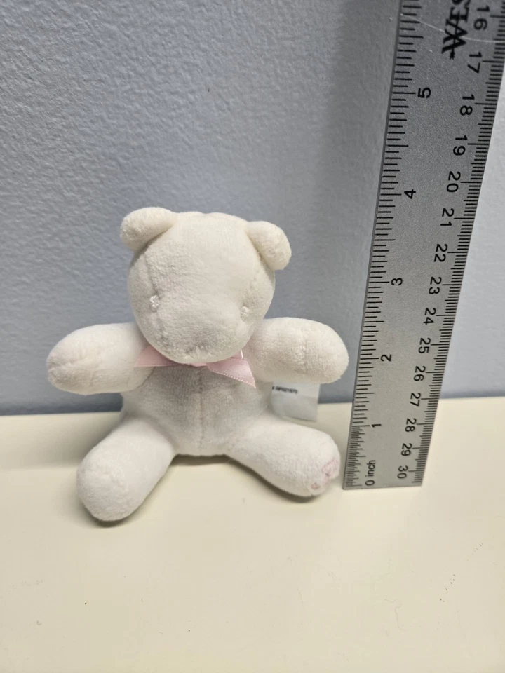 De colección Ralph Lauren Miniatura 3.5" Peluche Suave Oso Blanco Sonajero Arco Rosa Foto 3 de 4