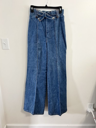 Vintage 70s ultra high waisted flare bellbottom denim jeans 26” 26x32 - Picture 1 of 8