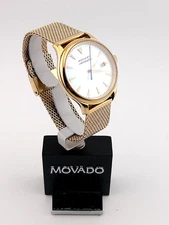 Movado Unisex Heritage Reloj Calendoplan Mother-Of-Pearl Dial, PVD Gold Mesh