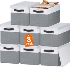 8 Pack Closet Storage Bins with Lids - Stackable Storage Baskets for Organizing
