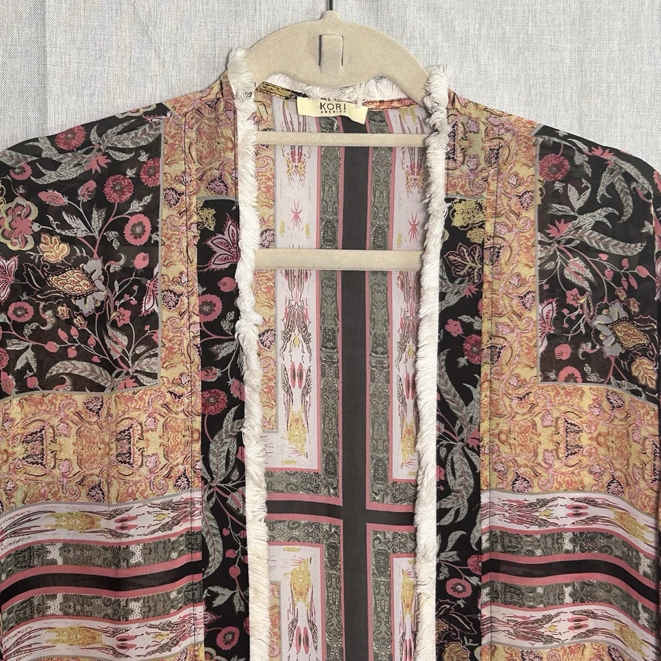 Cardigã aberto KORI AMERICA pequeno/médio quimono espanador floral multicolorido (A) - Imagem 4 de 4