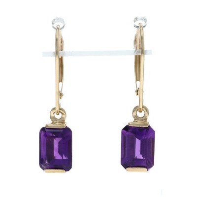 Gelbgold Amethyst Ohrhänger - 14k Smaragd 3,20ctw durchbohrt