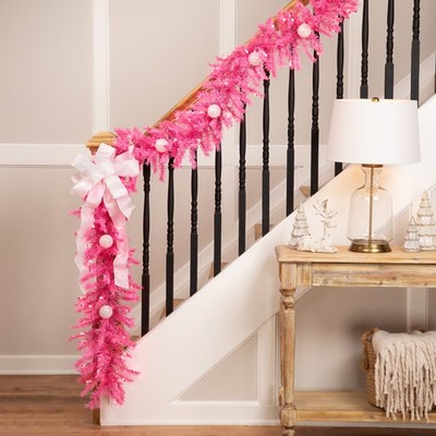 Northlight 9ft x 12inch Pink Spruce Artificial Christmas Garland, Pink Lights