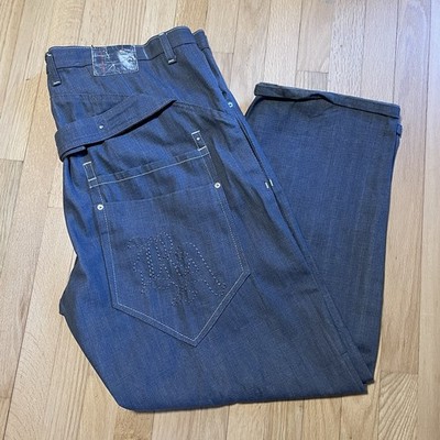RedApe Jeans 42 X 32 Men's Jeans Baggy Cargo Embroidery Strap Contrast Stitching