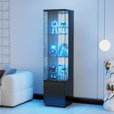 Lockable Curio Display Cabinet with 3 Color Lights for Collectibles