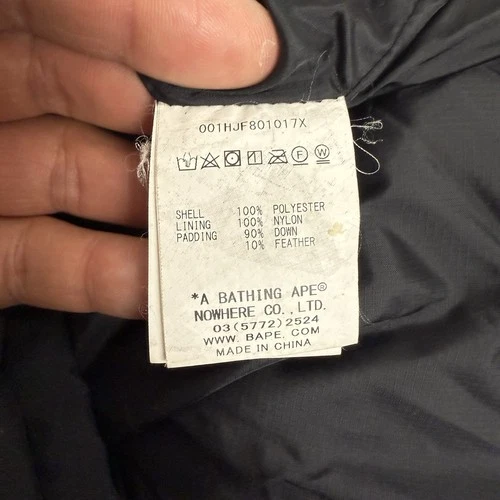 BAPE A Bathing Ape Puffer Jacket Mens Medium Down Feather Black Gray Streetwear image 9